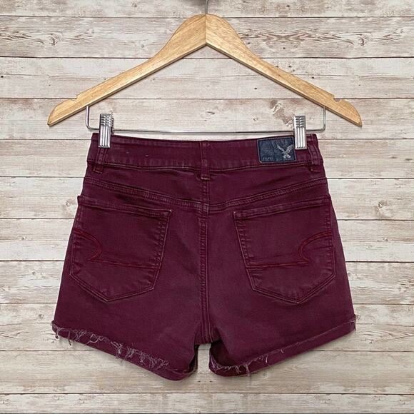 American Eagle Outfitters Hi-Rise Shortie Shorts Burgundy Denim Preppy Size 0 - Picture 2 of 10